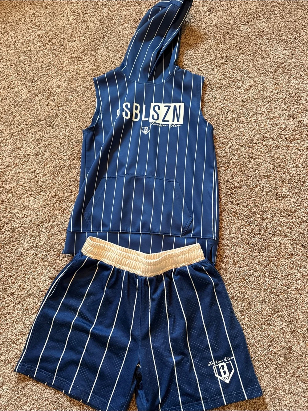 Baseball lifestyle 101 Navy Pinstripe Hoodie Tank & Shorts Set
